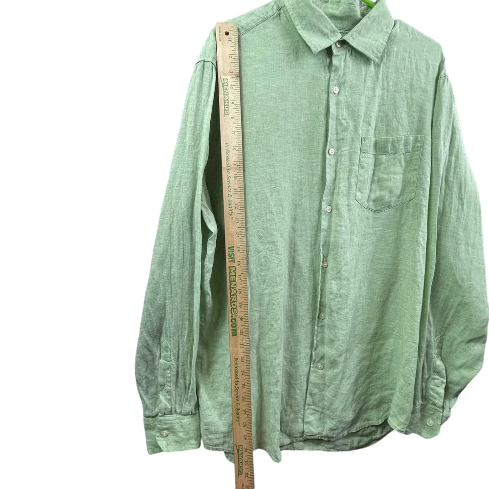 Banana Republic Classic Linen Button Shirt Mens XL Green Long Sleeve
